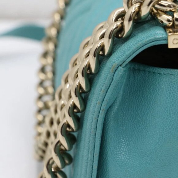 Chanel Caviar Chevron Quilted Medium Boy Flap Shoulder Bag - Turquoise - Picture 12 of 15